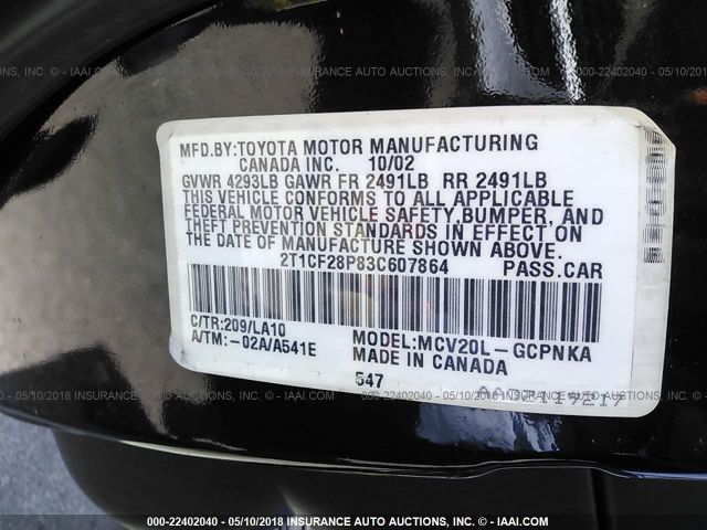 2T1CF28P83C607864 - 2003 TOYOTA CAMRY SOLARA SE/SLE Qara foto 9