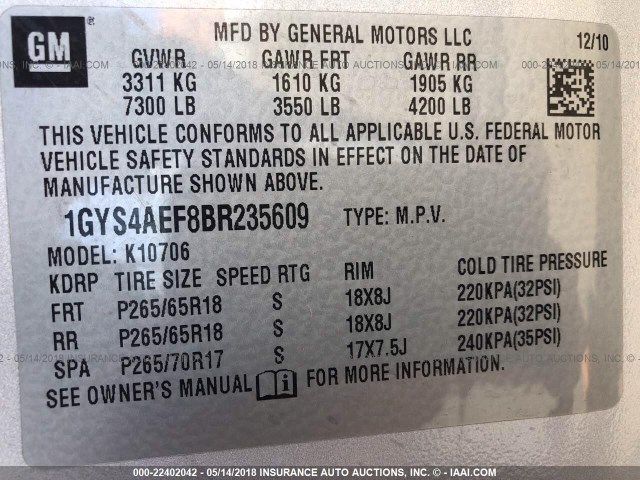 1GYS4AEF8BR235609 - 2011 CADILLAC ESCALADE SILVER photo 9