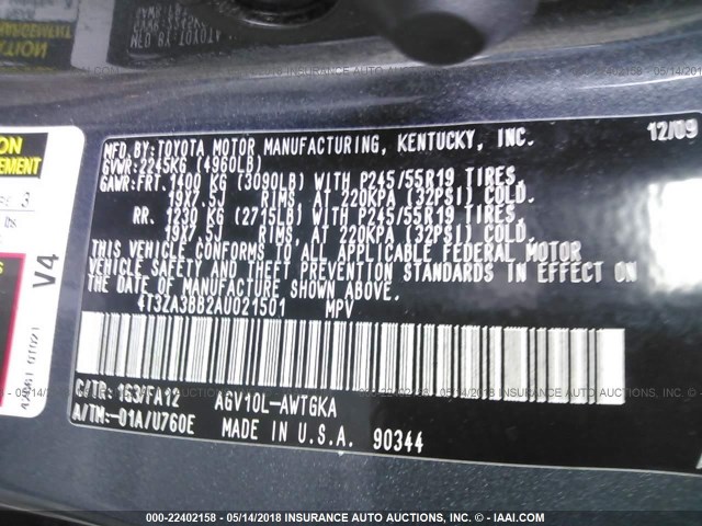 4T3ZA3BB2AU021501 - 2010 TOYOTA VENZA GRAY photo 9