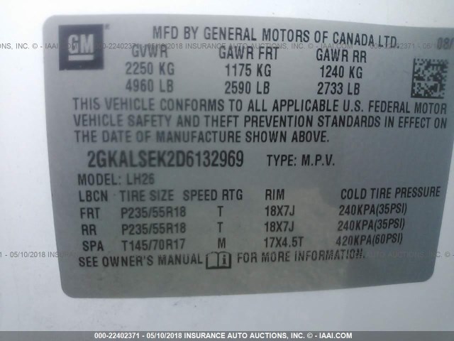 2GKALSEK2D6132969 - 2013 GMC TERRAIN SLE WHITE photo 9