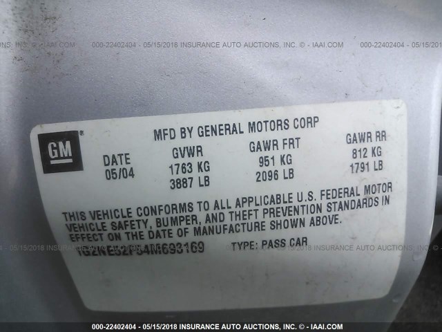 1G2NE52F54M693169 - 2004 PONTIAC GRAND AM SE SILVER photo 9