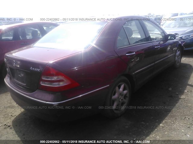 WDBRF81J34F531724 - 2004 MERCEDES-BENZ C 240 4MATIC BURGUNDY photo 4