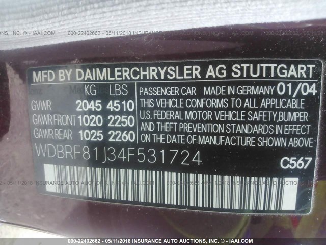 WDBRF81J34F531724 - 2004 MERCEDES-BENZ C 240 4MATIC BURGUNDY photo 9