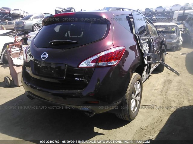 JN8AZ1MU9EW415971 - 2014 NISSAN Murano S/SL/SV/LE BURGUNDY photo 4