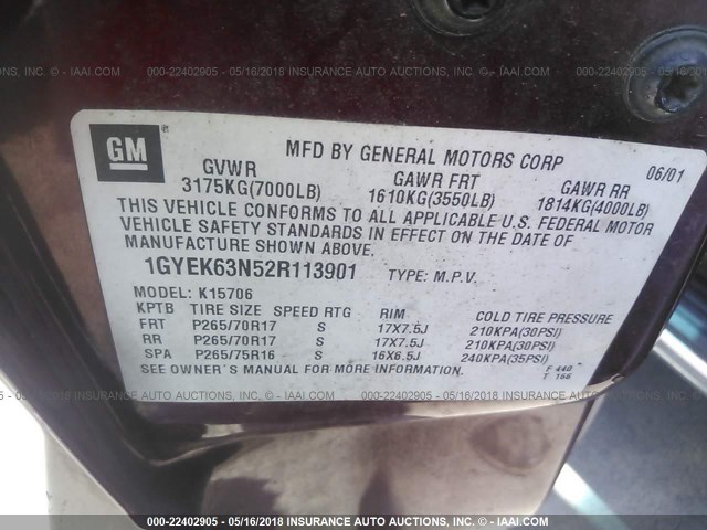 1GYEK63N52R113901 - 2002 CADILLAC ESCALADE LUXURY Qırmızı foto 9