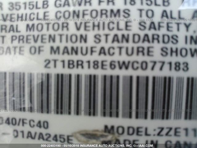 2T1BR18E6WC077183 - 1998 TOYOTA COROLLA VE/CE/LE 白色 照片 9