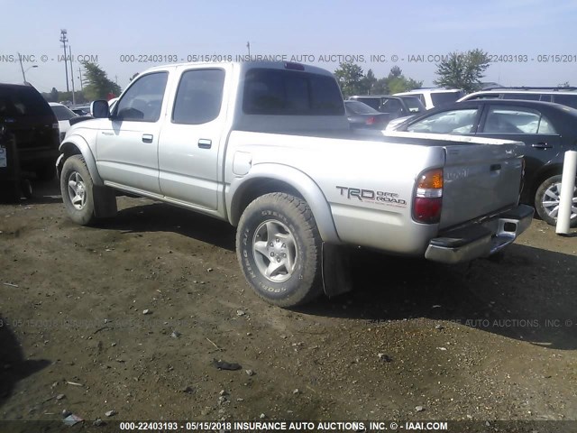 5TEGN92N12Z094115 - 2002 TOYOTA TACOMA DOUBLE CAB PRERUNNER SILVER photo 3