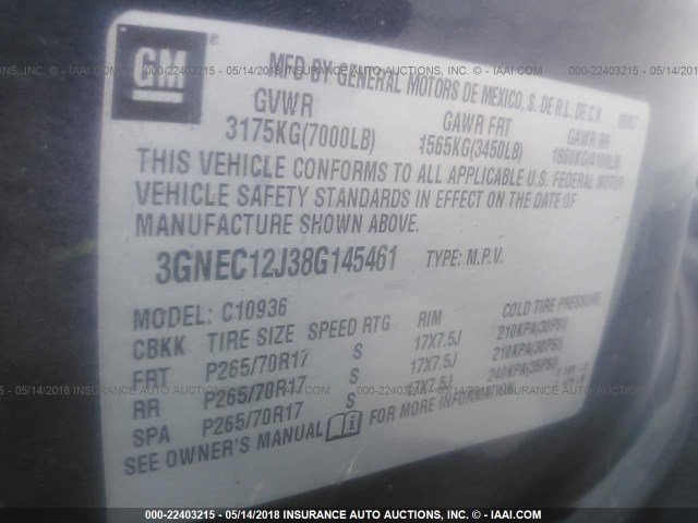 3GNEC12J38G145461 - 2008 CHEVROLET AVALANCHE C1500 BLUE photo 9