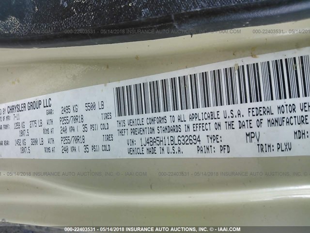 1J4BA5H11BL632694 - 2011 JEEP WRANGLER UNLIMITED SAHARA ბეჟი ფოტო 9