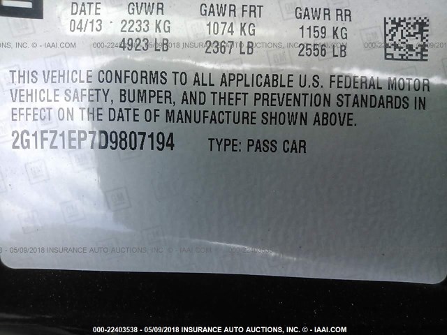 2G1FZ1EP7D9807194 - 2013 CHEVROLET CAMARO ZL1 黑色 照片 9