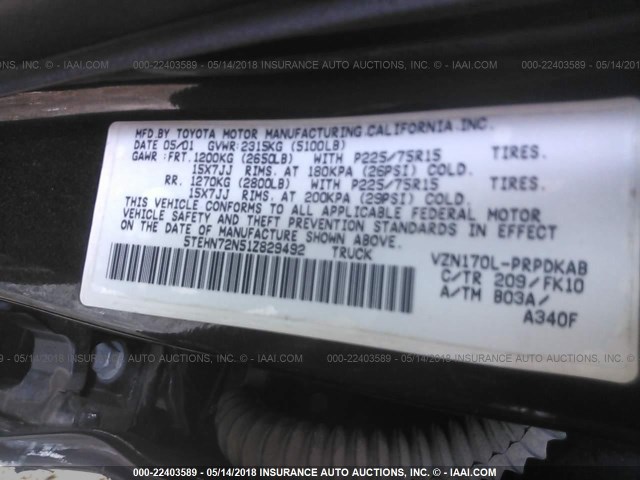 5TEHN72N51Z829492 - 2001 TOYOTA TACOMA DOUBLE CAB 黑色 照片 9