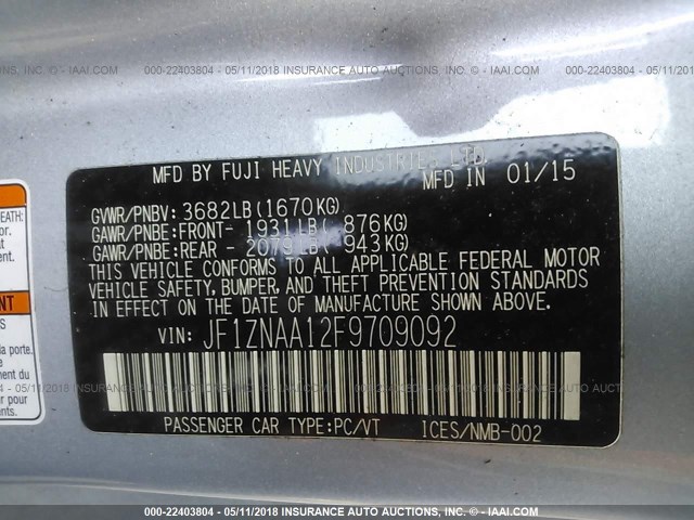 JF1ZNAA12F9709092 - 2015 TOYOTA SCION FR-S SILVER photo 9