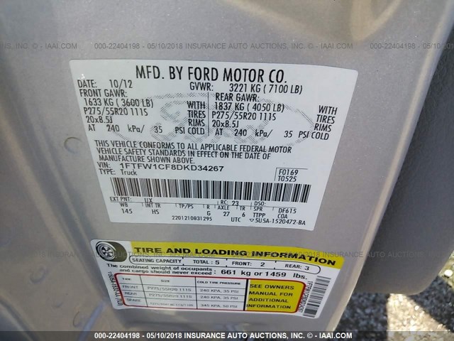 1FTFW1CF8DKD34267 - 2013 FORD F150 SUPERCREW SILVER photo 9