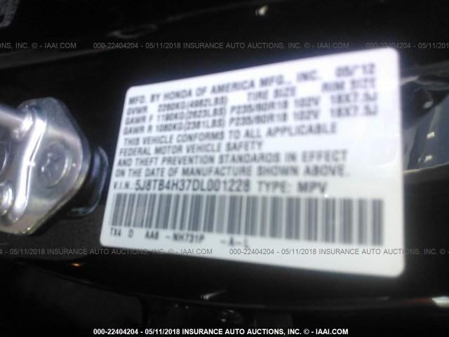 5J8TB4H37DL001228 - 2013 ACURA RDX BLACK photo 9