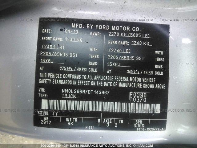 NM0LS6BN7DT143967 - 2013 FORD TRANSIT CONNECT XLT SILVER photo 9