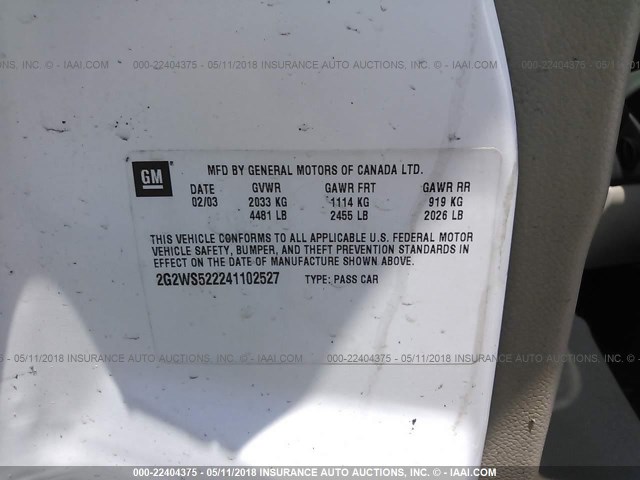 2G2WS522241102527 - 2004 PONTIAC GRAND PRIX GT2 თეთრი ფოტო 9