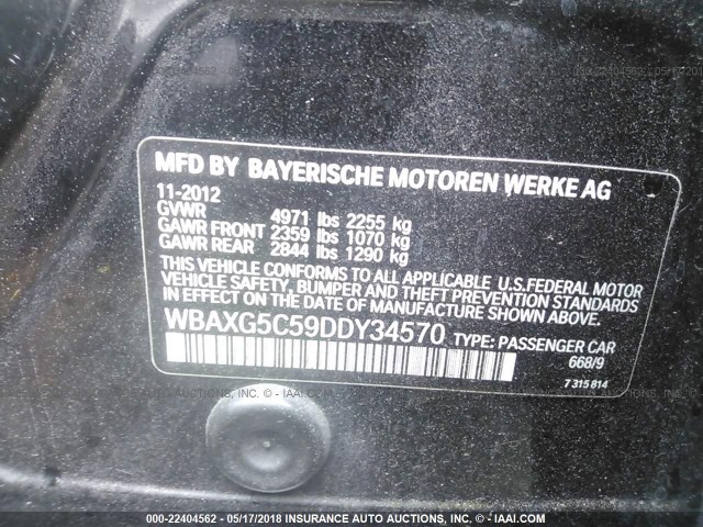WBAXG5C59DDY34570 - 2013 BMW 528 I BLACK photo 9