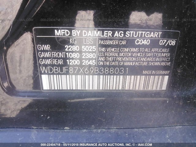 WDBUF87X69B388031 - 2009 MERCEDES-BENZ E 350 4MATIC BLACK photo 9