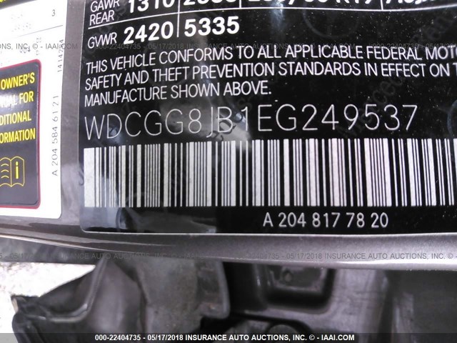 WDCGG8JB1EG249537 - 2014 MERCEDES-BENZ GLK 350 4MATIC GRAY photo 9