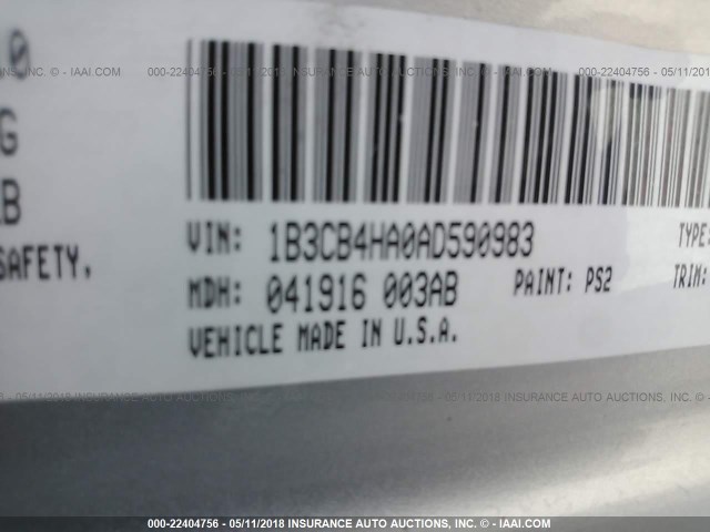 1B3CB4HA0AD590983 - 2010 DODGE CALIBER SXT SILVER photo 9