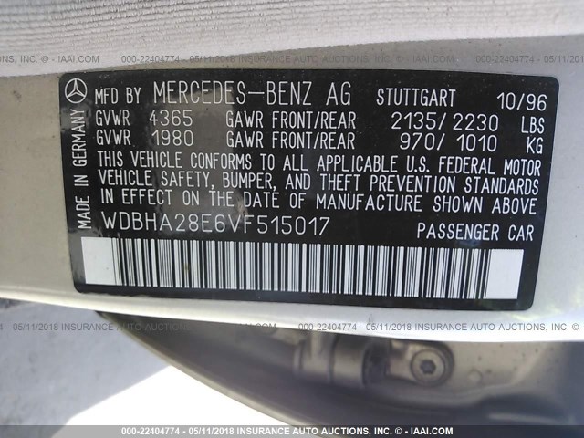 WDBHA28E6VF515017 - 1997 MERCEDES-BENZ C 280 GOLD photo 9