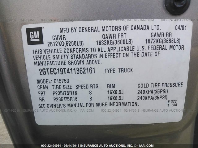 2GTEC19T411362161 - 2001 GMC NEW SIERRA C1500 GOLD photo 9