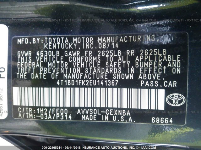 4T1BD1FK2EU141367 - 2014 TOYOTA CAMRY HYBRID/LE/XLE BLACK photo 9