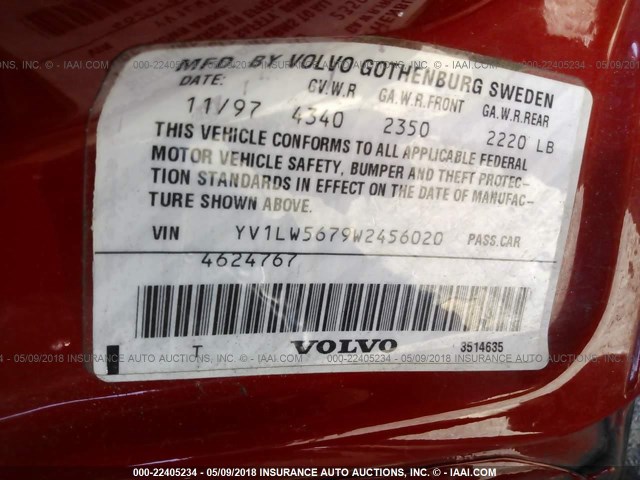 YV1LW5679W2456020 - 1998 VOLVO V70 GLT RED photo 9