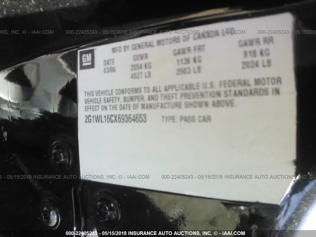 2G1WL16CX69364653 - 2006 CHEVROLET MONTE CARLO SS BLACK photo 9