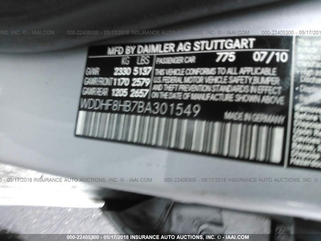 WDDHF8HB7BA301549 - 2011 MERCEDES-BENZ E 350 4MATIC SILVER photo 9