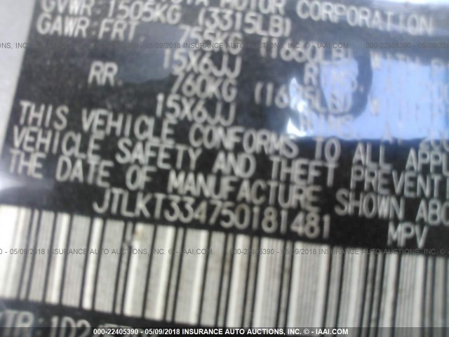 JTLKT334750181481 - 2005 TOYOTA SCION XB GRAY photo 9