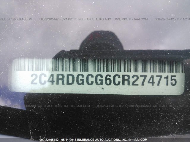 2C4RDGCG6CR274715 - 2012 DODGE GRAND CARAVAN SXT BLACK photo 9