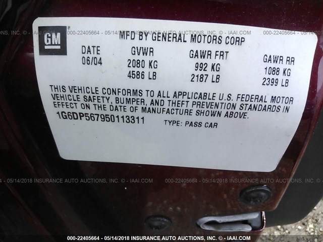 1G6DP567950113311 - 2005 CADILLAC CTS HI FEATURE V6 MAROON photo 9