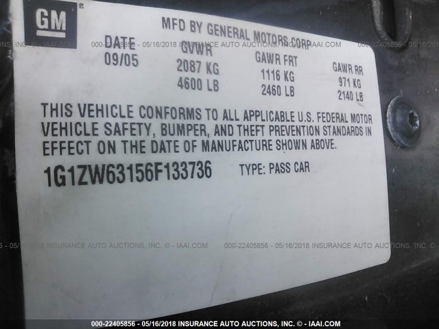 1G1ZW63156F133736 - 2006 CHEVROLET MALIBU MAXX SS BLACK photo 9