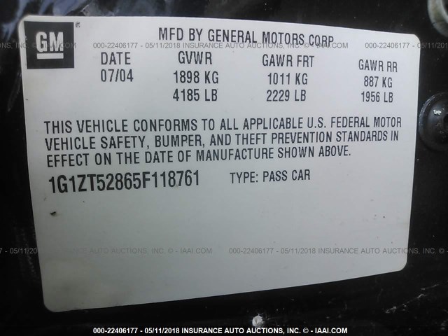 1G1ZT52865F118761 - 2005 CHEVROLET MALIBU LS 深蓝色 照片 9