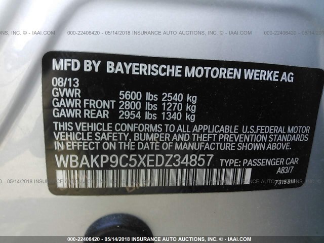 WBAKP9C5XEDZ34857 - 2014 BMW 550 XI SILVER photo 9
