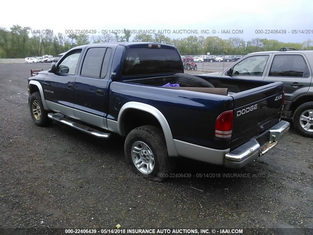 1B7GG2AN21S103216 - 2001 DODGE DAKOTA QUAD BLUE photo 3