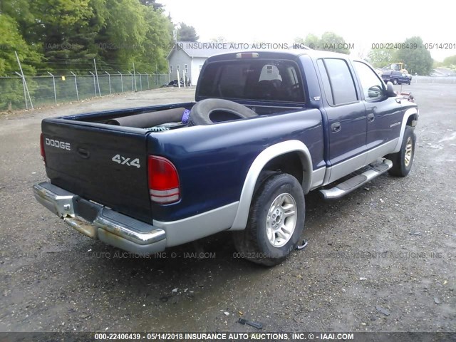 1B7GG2AN21S103216 - 2001 DODGE DAKOTA QUAD BLUE photo 4