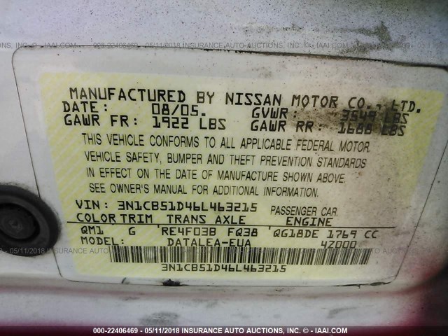 3N1CB51D46L463215 - 2006 NISSAN SENTRA 1.8/1.8S RED photo 9