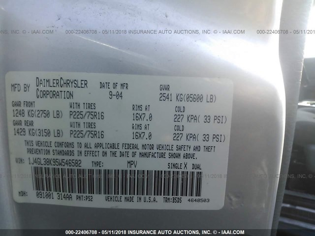 1J4GL38K95W546582 - 2005 JEEP LIBERTY RENEGADE SILVER photo 9