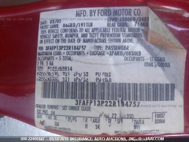 3FAFP13P22R184757 - 2002 FORD ESCORT RED photo 9