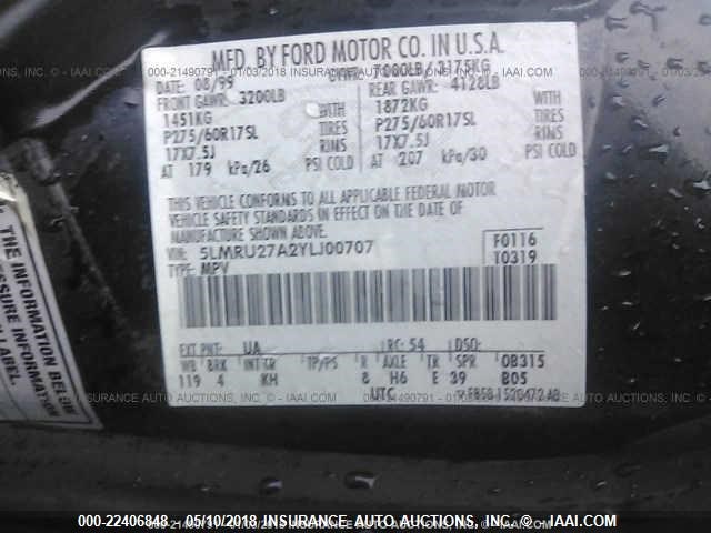 5LMRU27A2YLJ00707 - 2000 LINCOLN NAVIGATOR BLACK photo 9