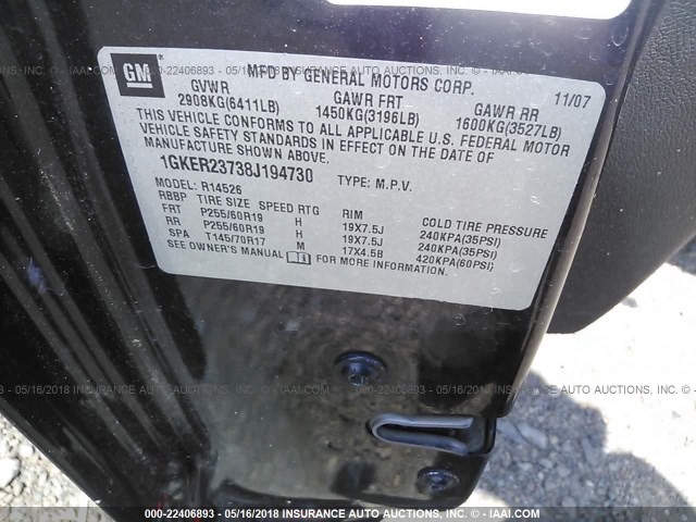 1GKER23738J194730 - 2008 GMC ACADIA SLT-1 Schwarz Foto 9