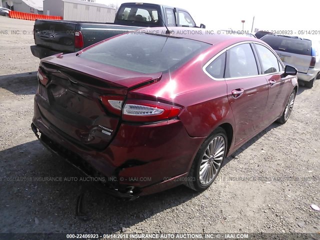 3FA6P0K90DR317015 - 2013 FORD FUSION TITANIUM RED photo 4