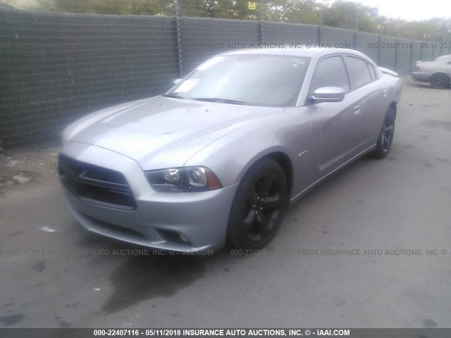 2C3CDXCT6EH303260 - 2014 DODGE CHARGER R/T GRAY photo 2
