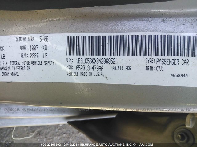 1B3LC56KX8N286952 - 2008 DODGE AVENGER SXT GOLD photo 9