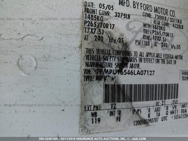 1FMPU16546LA07127 - 2006 FORD EXPEDITION XLT 白色 照片 9