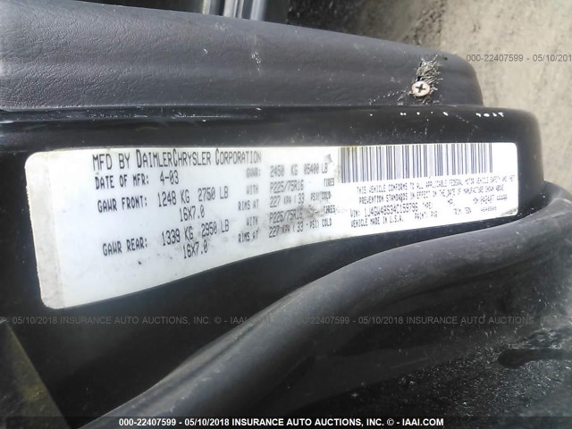 1J4GW48S34C159796 - 2004 JEEP GRAND CHEROKEE LAREDO/COLUMBIA/FREEDOM 黑色 照片 9