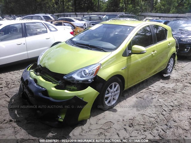 JTDKDTB38F1089342 - 2015 TOYOTA PRIUS C GREEN photo 2