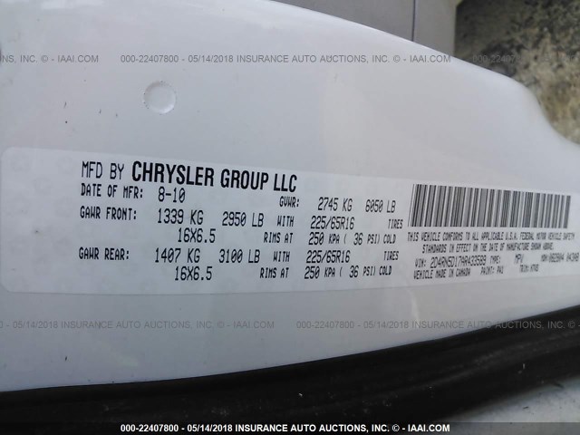 2D4RN5D17AR433589 - 2010 DODGE GRAND CARAVAN SXT WHITE photo 9